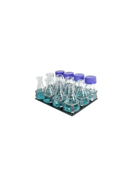 Platform with spring clamps for 12 x 100 - 150ml flasks
